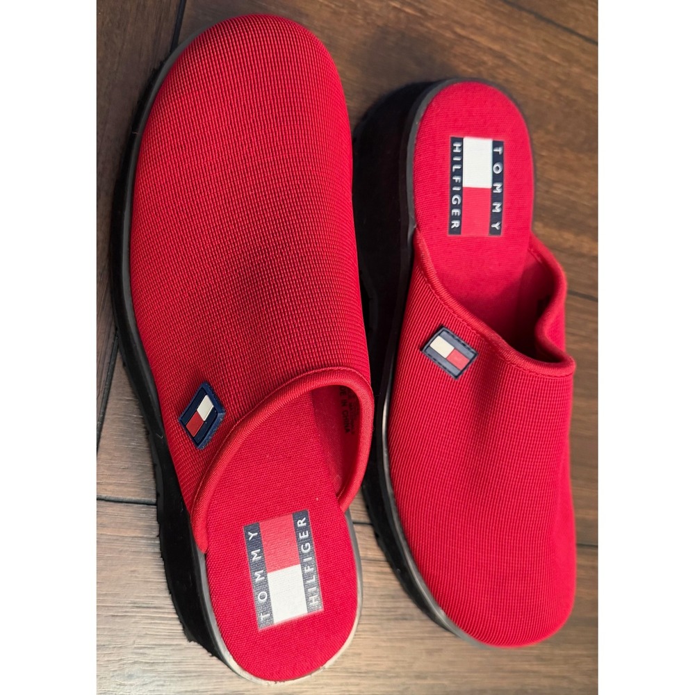 Tommy Hilfiger Red Ribbed Platform Clogs Mules Womens 8.5M Vintage Style Slip On